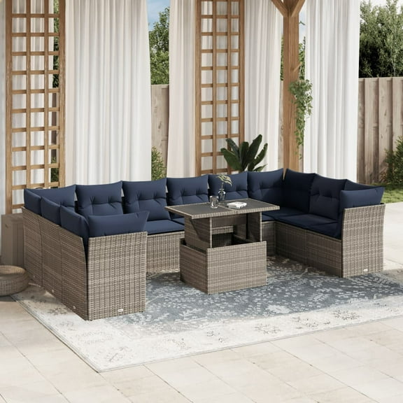 vidaXL 11 Piece Patio Sofa Set with Cushions Gray Poly Rattan