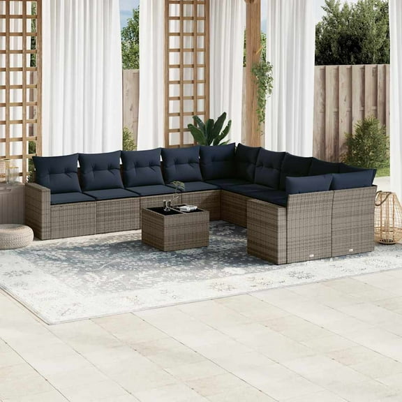 vidaXL 11 Piece Patio Sofa Set with Cushions Grey Poly Rattan (US only)