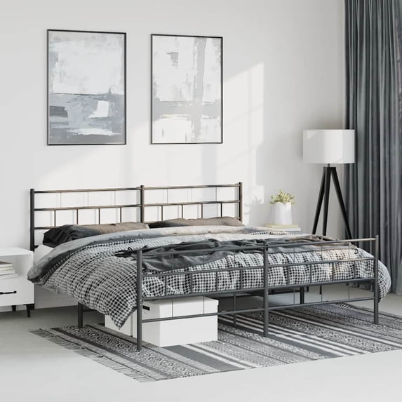 vidaXL 12" Black King Size Metal Bed Frame with Headboard No Mattress