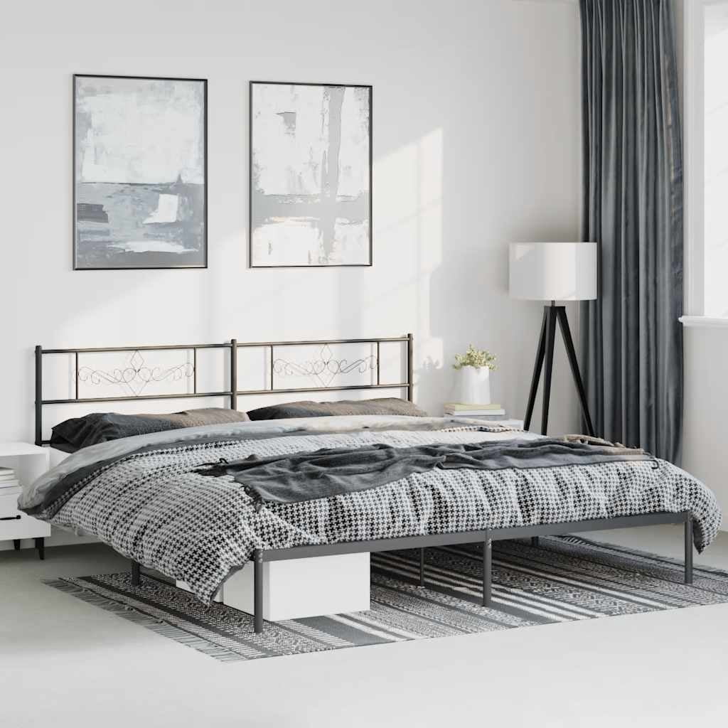vidaXL 12" Black King Size Metal Bed Frame with Headboard No Mattress