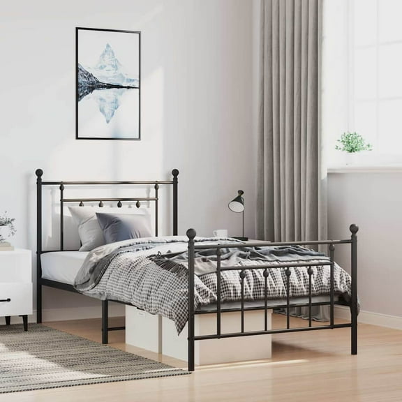 vidaXL 12" Black Twin Metal Bed Frame with Headboard & Footboard No Mattress