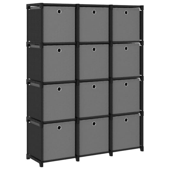 vidaXL 12-Cube Display Shelf with Boxes Black 40.6"x11.8"x55.5" Fabric
