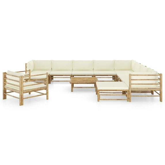 vidaXL 12 Piece Patio Lounge Set with Cream White Cushions Bamboo