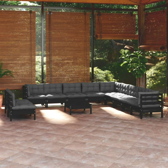 vidaXL 12 Piece Patio Lounge Set with Cushions Black Solid Pinewood