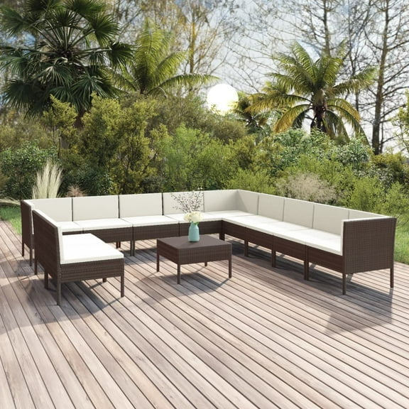 vidaXL 12 Piece Patio Lounge Set with Cushions Poly Rattan Brown