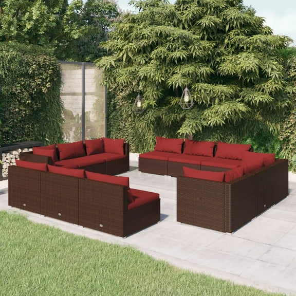 vidaXL 12 Piece Patio Lounge Set with Cushions Poly Rattan Brown