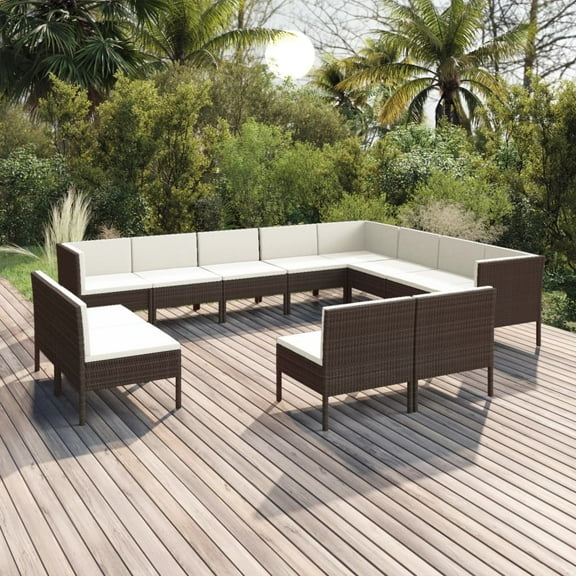 vidaXL 12 Piece Patio Lounge Set with Cushions Poly Rattan Brown