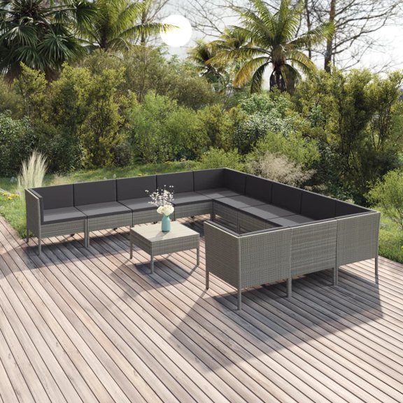 vidaXL 12 Piece Patio Lounge Set with Cushions Poly Rattan Gray