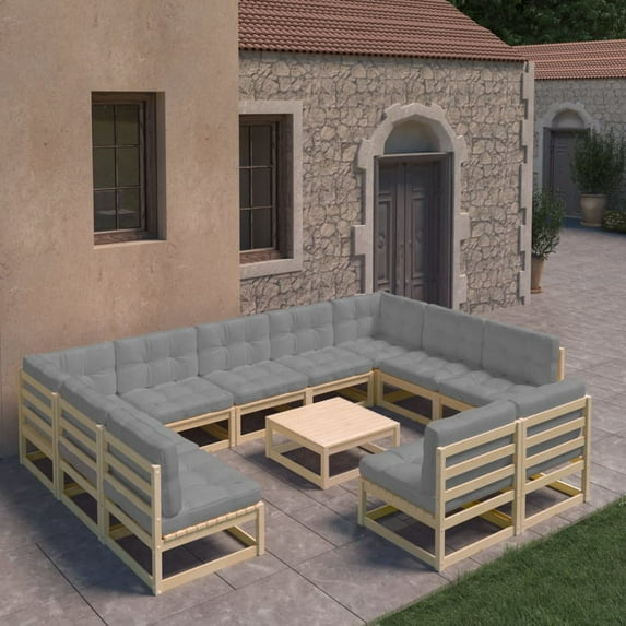 vidaXL 12 Piece Patio Lounge Set with Cushions Solid Wood Pine