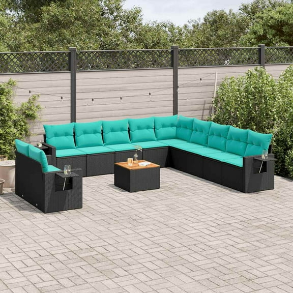 vidaXL 12 Piece Patio Sofa Set with Cushions Black Poly Rattan