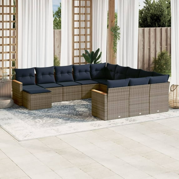 vidaXL 12 Piece Patio Sofa Set with Cushions Gray Poly Rattan