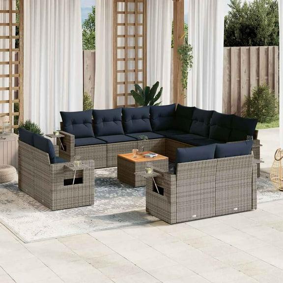 vidaXL 12 Piece Patio Sofa Set with Cushions Gray Poly Rattan