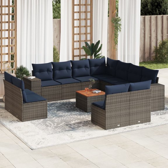 vidaXL 12 Piece Patio Sofa Set with Cushions Gray Poly Rattan
