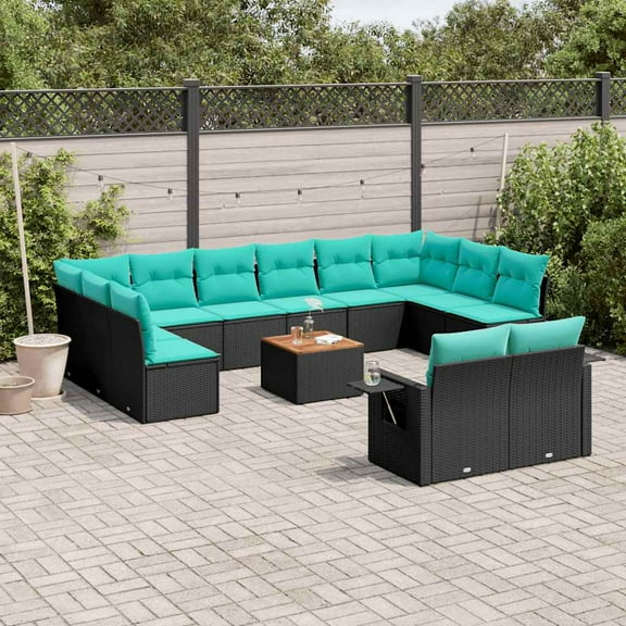 vidaXL 13 Piece Patio Sofa Set with Cushions Black Poly Rattan