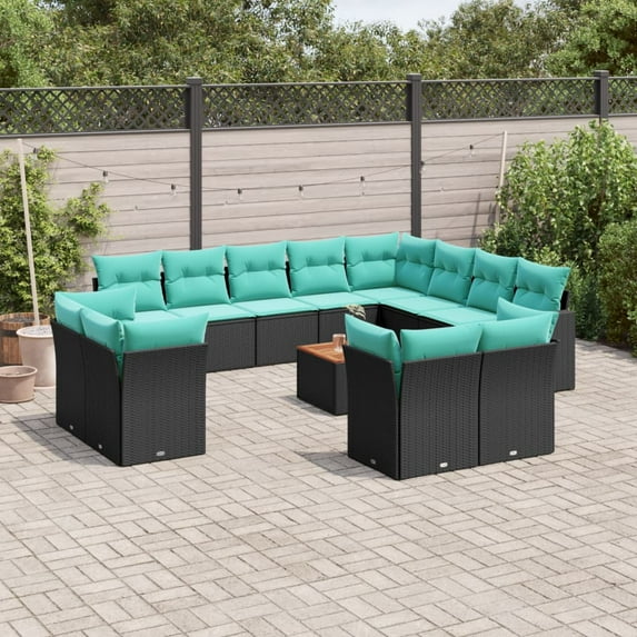 vidaXL 13 Piece Patio Sofa Set with Cushions Black Poly Rattan