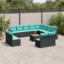 vidaXL 13 Piece Patio Sofa Set with Cushions Black Poly Rattan