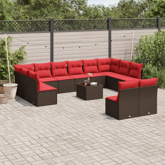 vidaXL 13 Piece Patio Sofa Set with Cushions Brown Poly Rattan