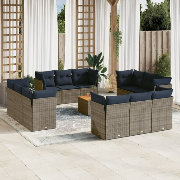 vidaXL 13 Piece Patio Sofa Set with Cushions Gray Poly Rattan