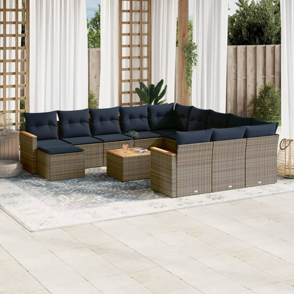 vidaXL 13 Piece Patio Sofa Set with Cushions Gray Poly Rattan