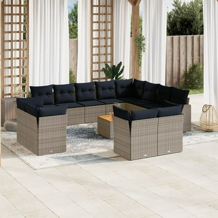 vidaXL 13 Piece Patio Sofa Set with Cushions Gray Poly Rattan