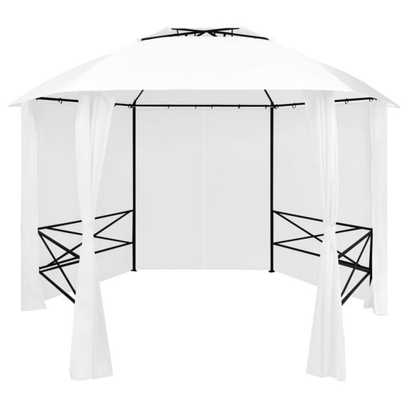 vidaXL 141.7in x 122.8in Pavilion Gazebo, Water-Resistant Roof And Curtains