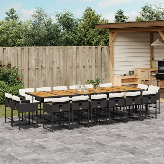 vidaXL 17 Piece Patio Dining Set with Cushions Black Poly Rattan
