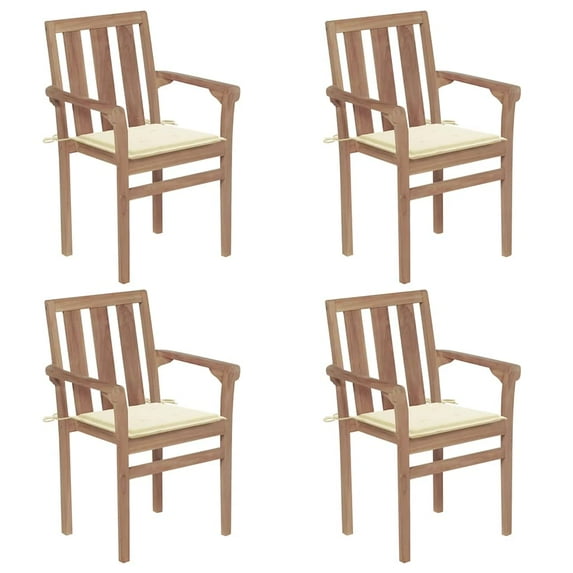 vidaXL 2/4/6/8x Solid Wood Teak Stackable Patio Chair & Cushions Multi Colors