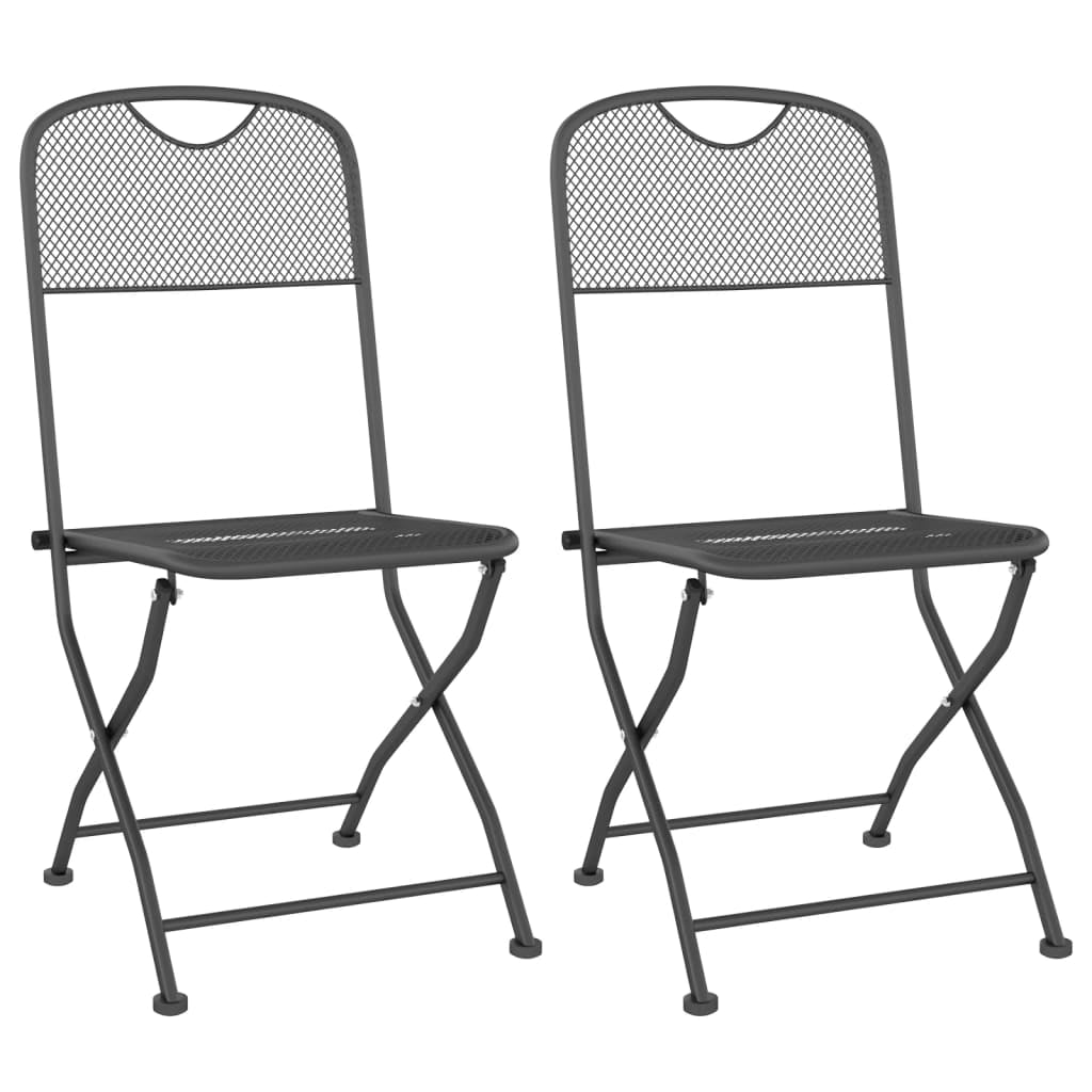 vidaXL Folding Patio Chairs, Metal Mesh, Anthracite, Outdoor Garden ...