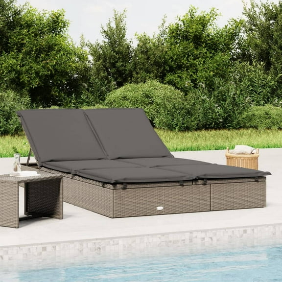 vidaXL 2-Person Sunbed with Cushions Daybed Outdoor Chaise Lounge Poly Rattan