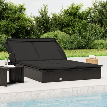 vidaXL 2-Person Sunbed with Foldable Roof Outdoor Patio Daybed Poly Rattan