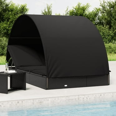 vidaXL 2-Person Sunbed with Round Roof Patio Daybed Furniture Poly Rattan