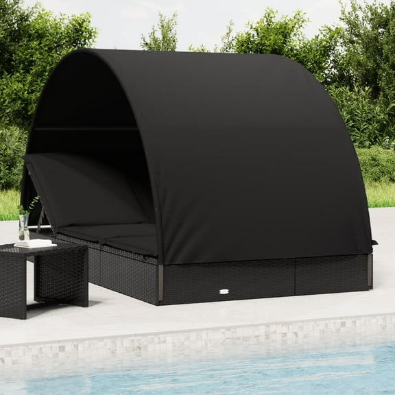 vidaXL 2-Person Sunbed with Round Roof Patio Daybed Furniture Poly Rattan