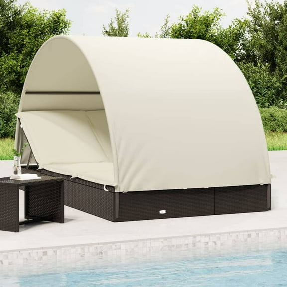vidaXL 2-Person Sunbed with Round Roof Patio Daybed Furniture Poly Rattan