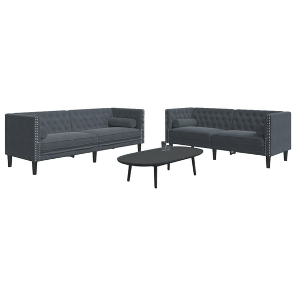 vidaXL 2 Piece Chesterfield Sofa Set with Bolsters Dark Gray Velvet