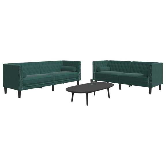 vidaXL 2 Piece Chesterfield Sofa Set with Bolsters Dark Green Velvet