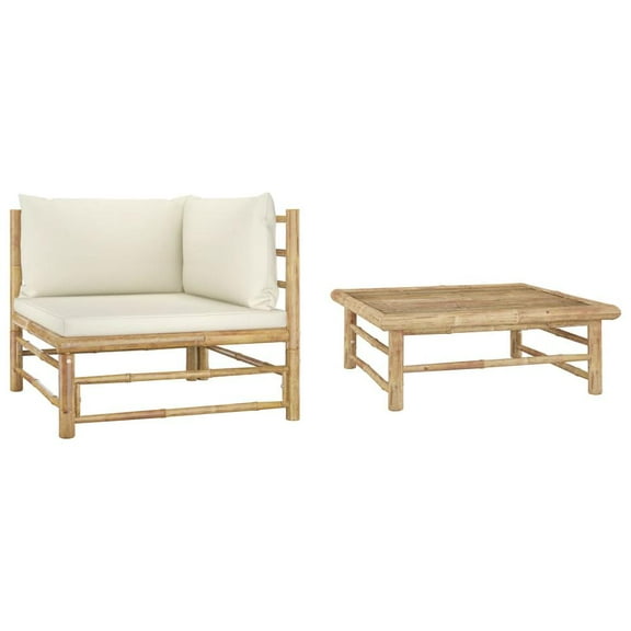 vidaXL 2 Piece Garden Lounge Set with Cream White Cushions Bamboo 3144