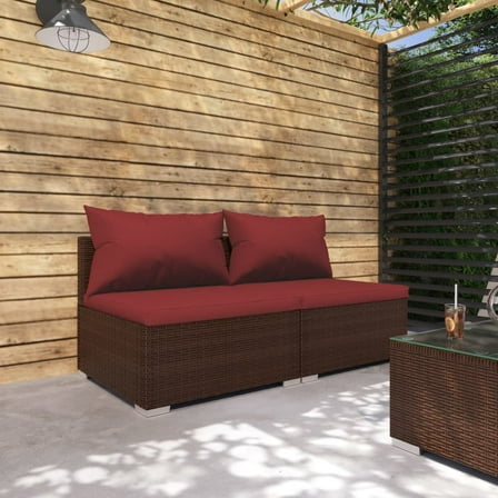 vidaXL 2 Piece Patio Lounge Set with Cushions Poly Rattan Brown, 3101395