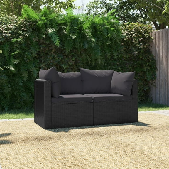 vidaXL 2 Piece Patio Sofa Set with Cushions Poly Rattan Black