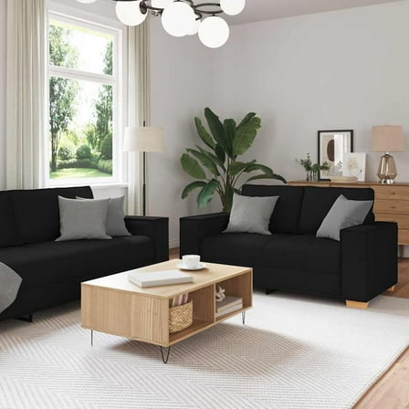 vidaXL 2 Piece Sofa Set with Cushions Black Fabric