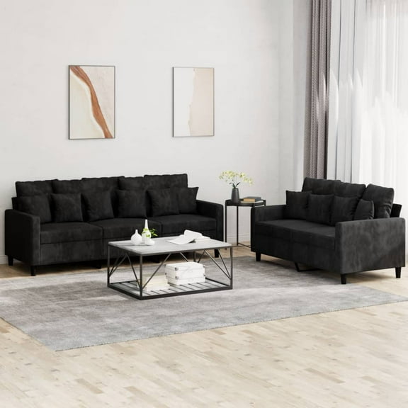 vidaXL Sofa Set Black Velvet (100% polyester), metal, textilene, plywood