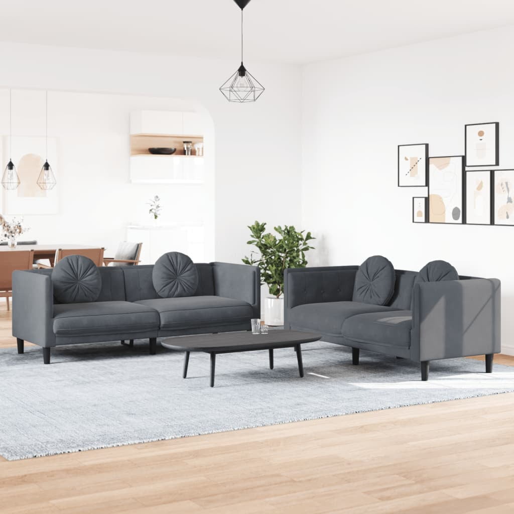Dema 2pc Sectional Sofa Set, Chaise, 2 Pillows, Textured Black Velvet main image 1