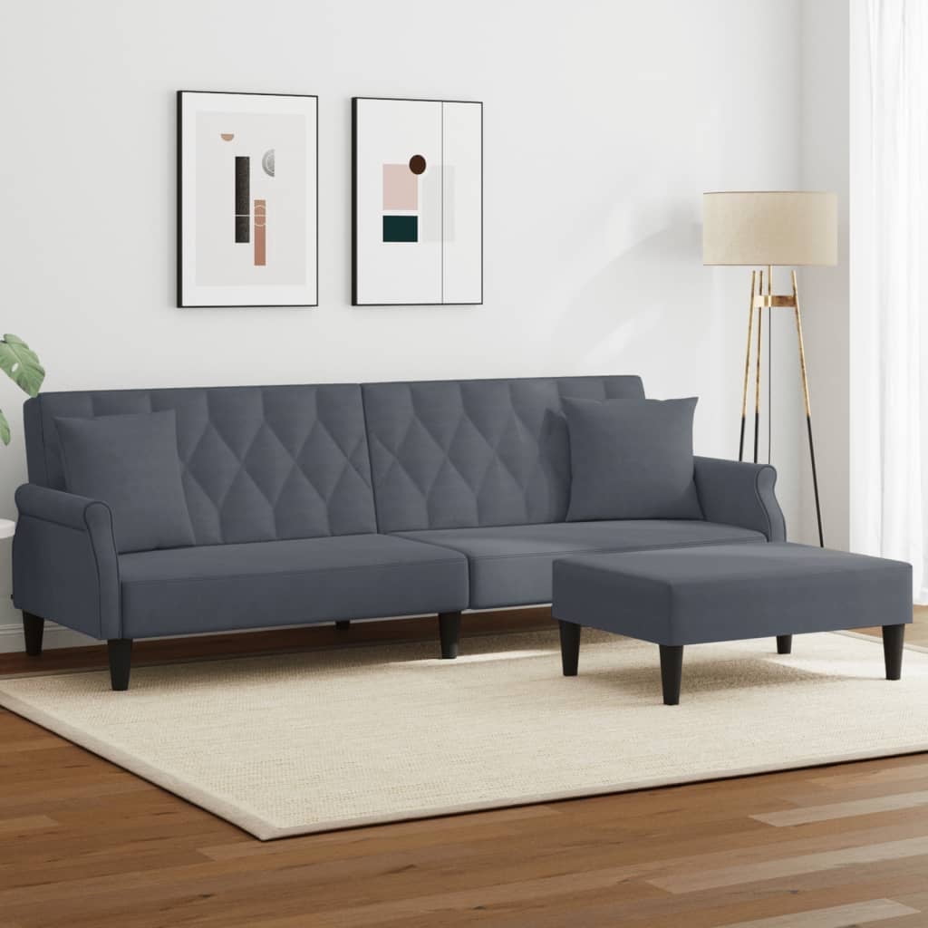 vidaXL 2-Seater Sofa Bed with Pillows and Footstool Accent Furniture Velvet