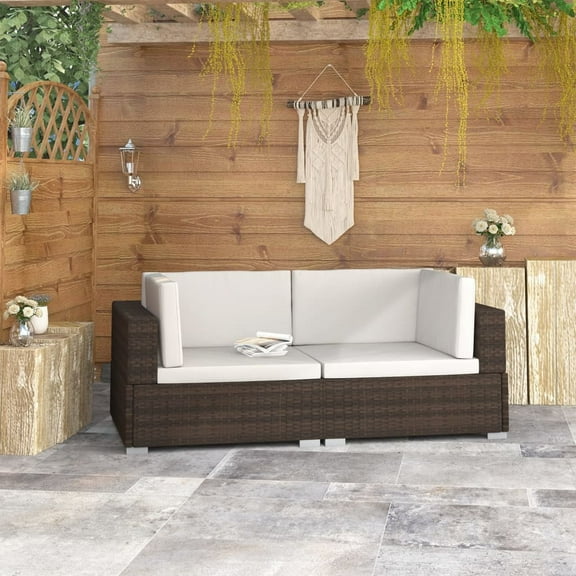 vidaXL 2 Seater Sofa Couch with Cushions Patio Wicker Love Seat PE Rattan