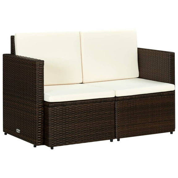 vidaXL 2 Seater Sofa Couch with Cushions Patio Wicker Love Seat PE Rattan