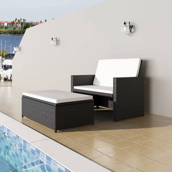 vidaXL 2 Seater Sofa Patio Deck Wicker Sleeper Sofa with Cushions PE Rattan