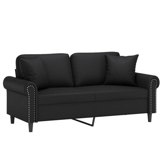 vidaXL 2-Seater Sofa with Throw Pillows Loveseat Couch Black Faux Leather