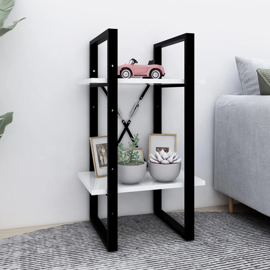 White and Black 2-Tier Engineered Wood Book Cabinet