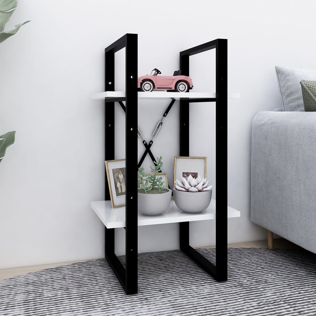 White and Black 2-Tier Engineered Wood Book Cabinet