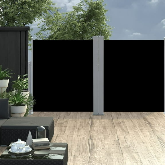 vidaXL 236.2" x 66.9" Black Fabric Retractable Outdoor Privacy Screen