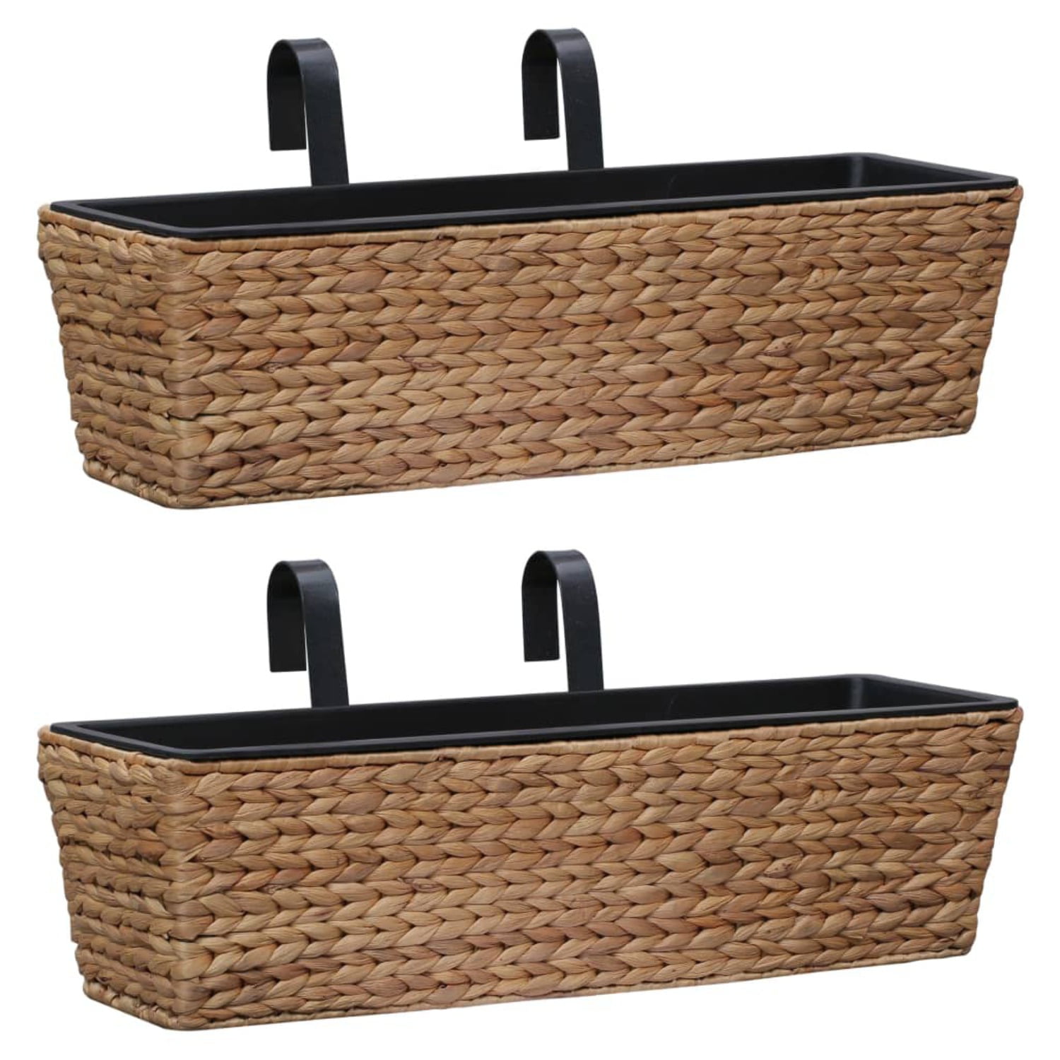 Set of 2 Brown Water Hyacinth Balcony Planters with Removable Pots